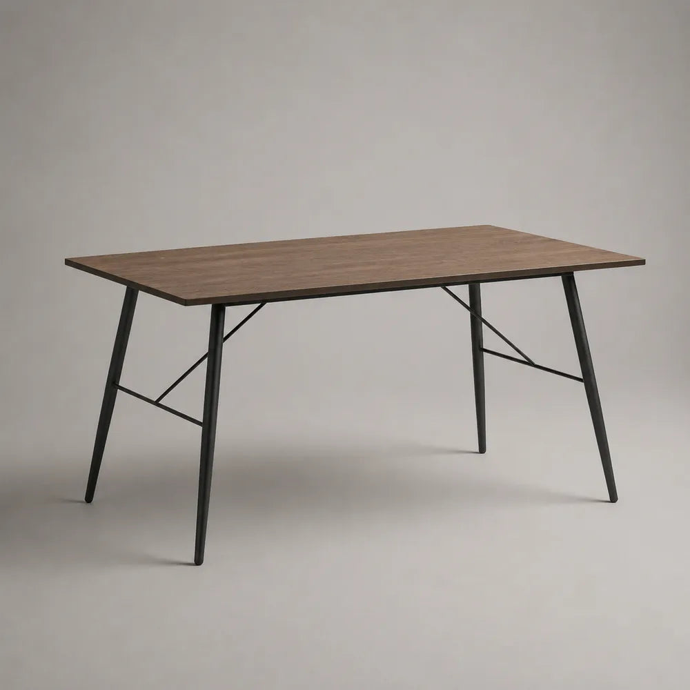 Table à manger rectangulaire 180 cm en MDF effet bois marron avec pieds acier noir