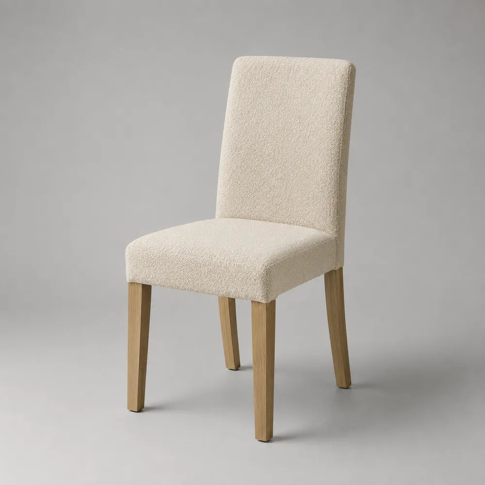 Chaise de salle à manger en tissu bouclé beige avec pieds en bois naturel 50 x 58 x 88 cm