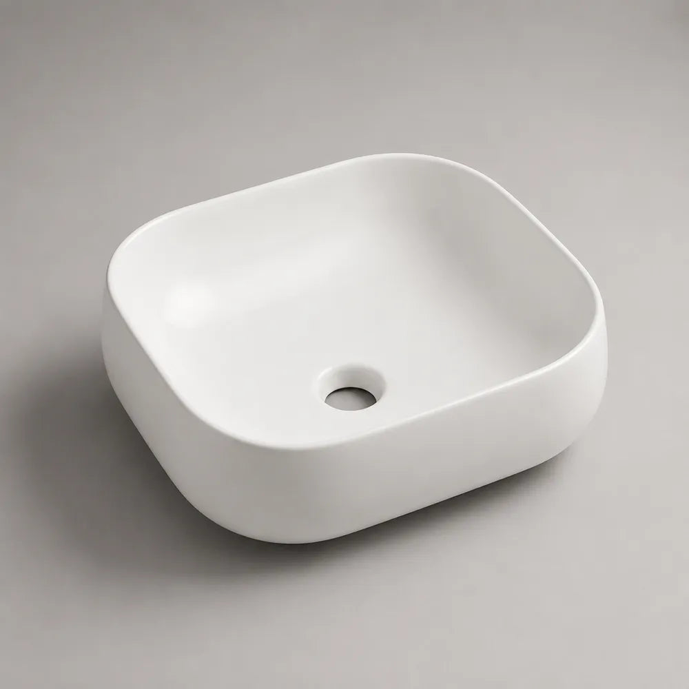 Vasque à poser rectangulaire en céramique blanche avec angles arrondis 50 x 40 x 13 cm