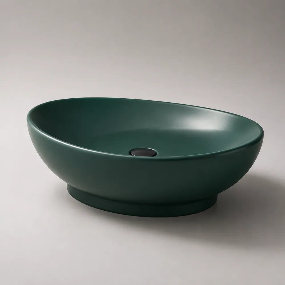 Vasque à poser ovale en résine minérale vert foncé 60 x 40 x 15 cm