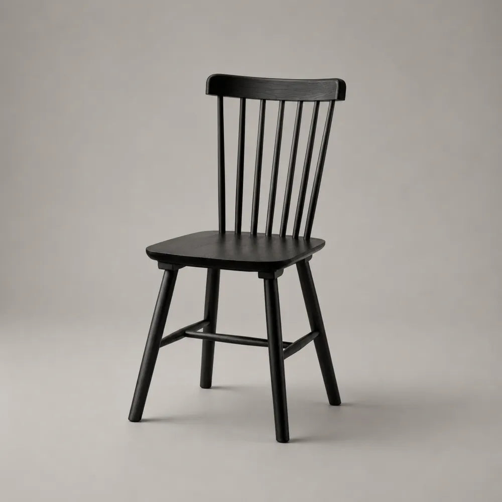 Chaise de salle à manger en bois massif noir avec dossier à barreaux verticaux 48 x 55 x 85 cm