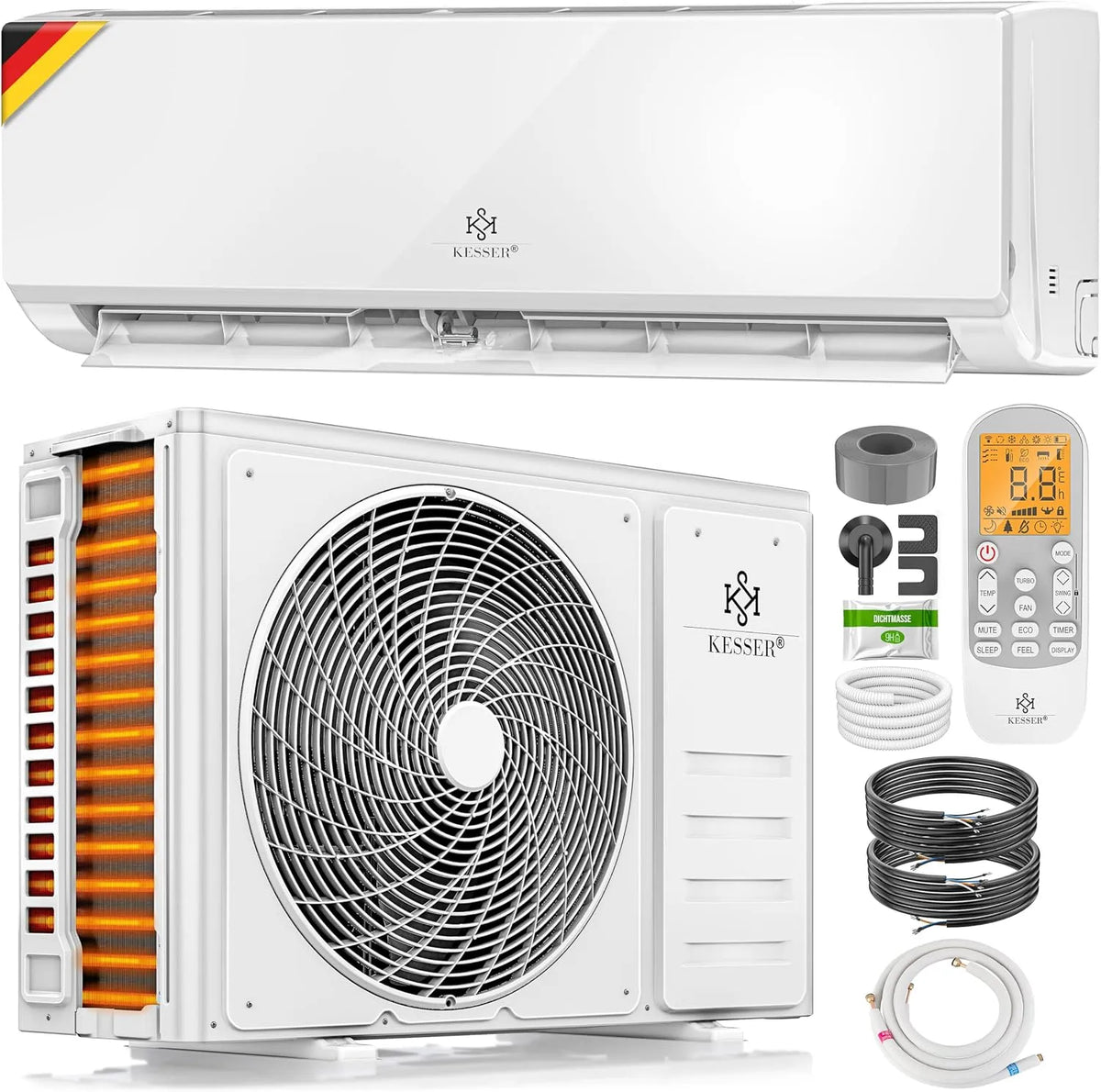 Kesser climatiseur, Réfrigérant R32, SET Split, Classe énergétique A++, application, chauffage A+, matériel de montage 9 000 BTU, 2 600 watts, Wi-Fi