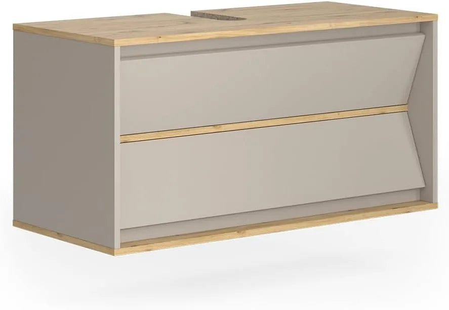 Sous Vasque Simple Edelin Vicco Meuble, 100x50cm avec 2 tiroirs, Cachemire, pour Montage Mural et Compatible avec siphons Standards