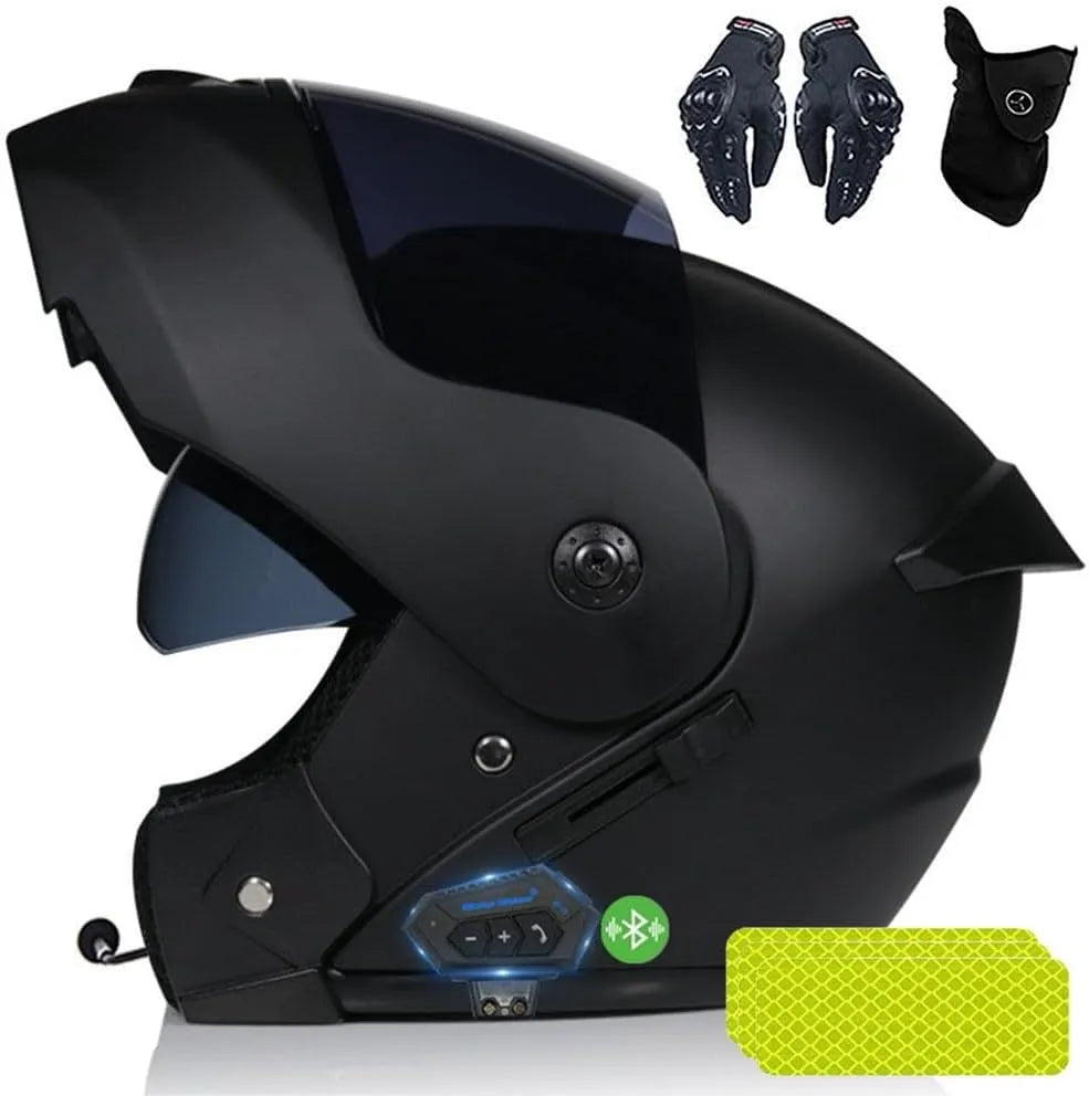 Casque moto, Modulable Moto Bluetooth Intégral avec Cadeaux, avec Double Visière, Adapté Aux Hommes Et Aux Femmes Adultes, S~XL