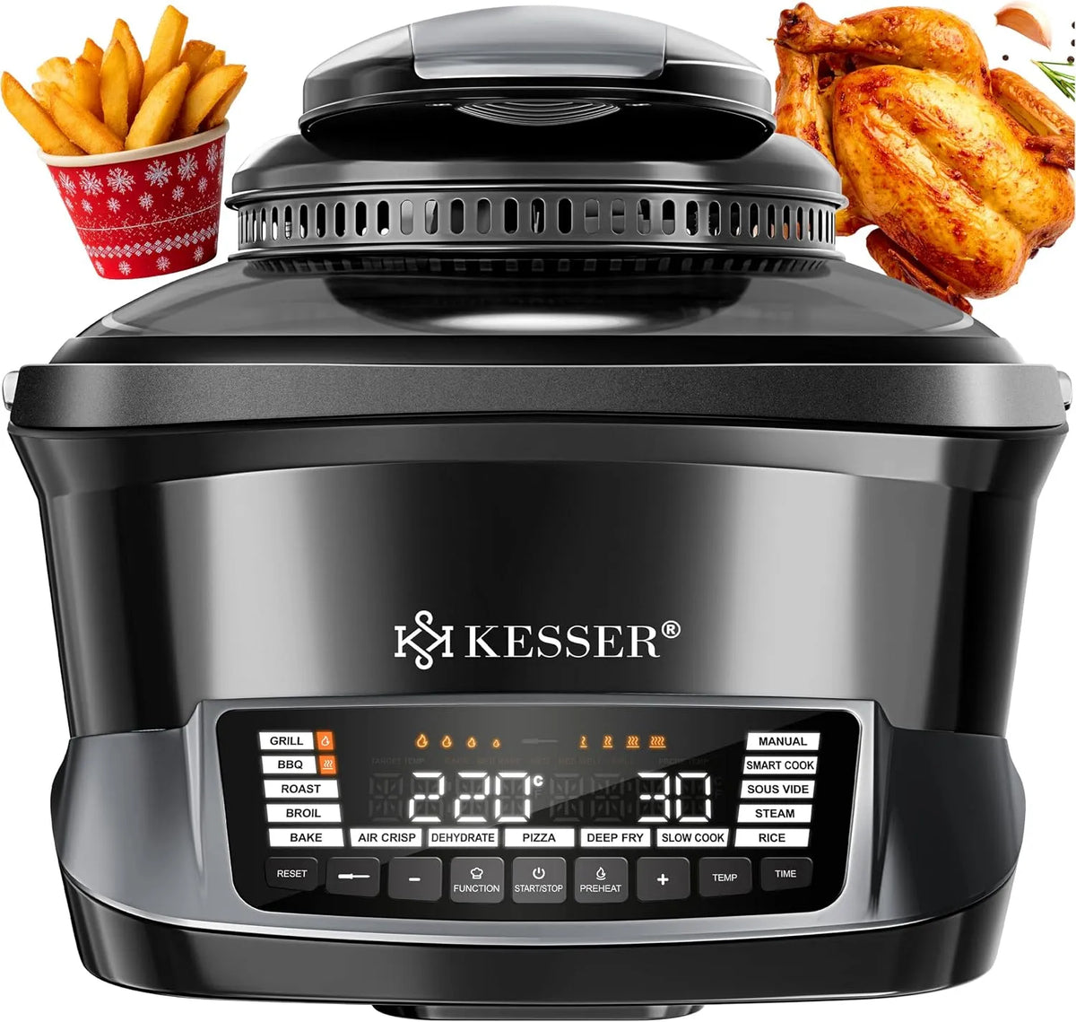 Kesser friteuse à air chaud, Multicuiseur avec chaud 8 L et 16 programmes Appareil de cuisine, Griller, mijoter