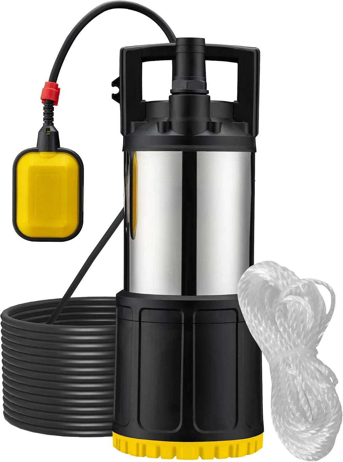 Wiltec pompe, à eau immergée 1000 W, Refoulement max. 30 m, profondeur max. 7 m, 5500 l/h, en PPO et acier, avec Interrupteur à flotteur