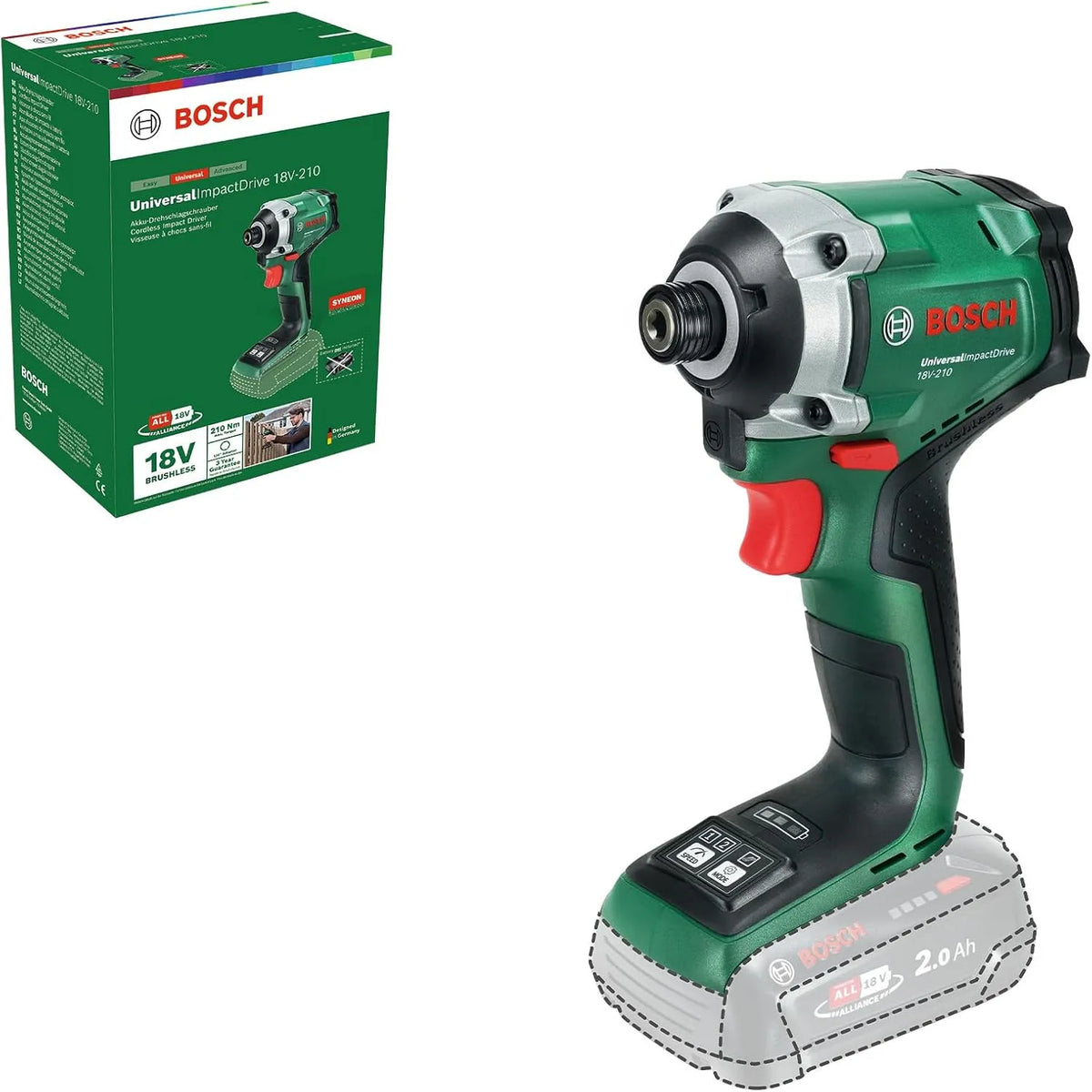 Bosch 18V-210, tension 18V System visseuse à chocs, sans fil UniversalImpactDrive, visseuse à chocs puissante et compacte pour le travail du bois
