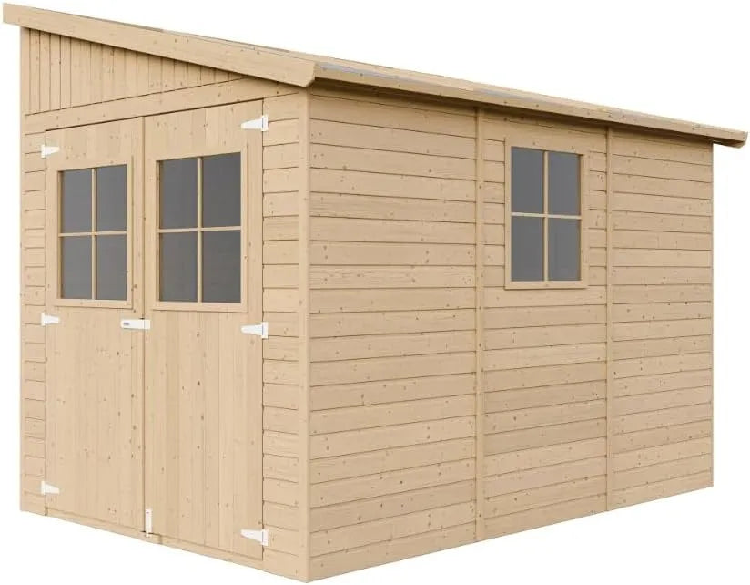 Abri de jardin H244x218x318 cm/6 M339A+M339G, en Bois Naturel, 6 m2, avec Les PLANCHERS IMPRÉGNÉ- Stockage extérieur avec fenêtres- cm, Modèle cm