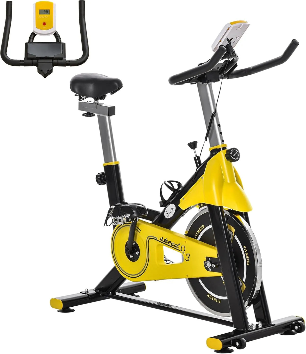 Homcom vélo, Vélos d'appartement avec résistance réglable pour fitness avec écran LCD, guidon, roues et siège réglable pour salle de sport, maison
