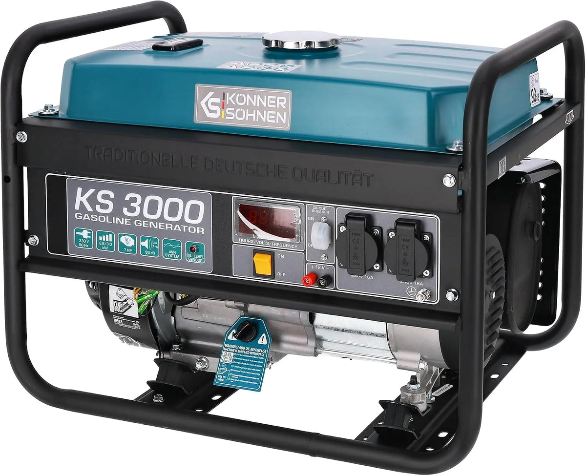 Groupe électrogène KS 3000 2x16A, tension 230 V, EURO-V, régulateur de tension automatique, generateur de courant, à essence puissance max 3000 W, AVR