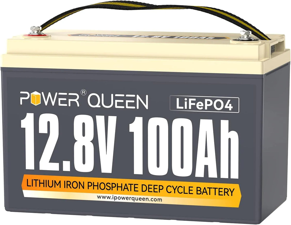 Batterie Lithium 100Ah modèle LiFePO4 4000 Power Queen, Batterie Rechargeable avec BMS 100A, pour Camping Car, Bateau, Solaire, + Cycles, Caravane