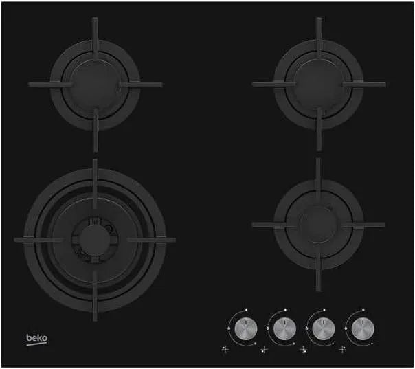 Beko plaque de cuisson HILW64222S, Gaz 4 zone, finition noire Intégré, placement