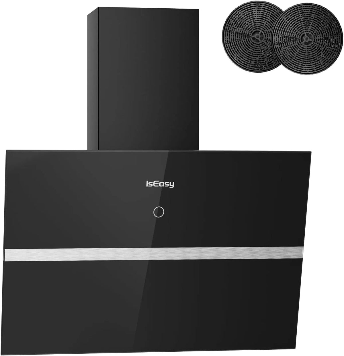 Hotte aspirante IsEasy, 58 dB, Inclineé 60 cm, Hotte de Cuisine à Recyclage avec Aspiration Puissante de 578 m³/h, 4 Réglages, Mode d'Extraction