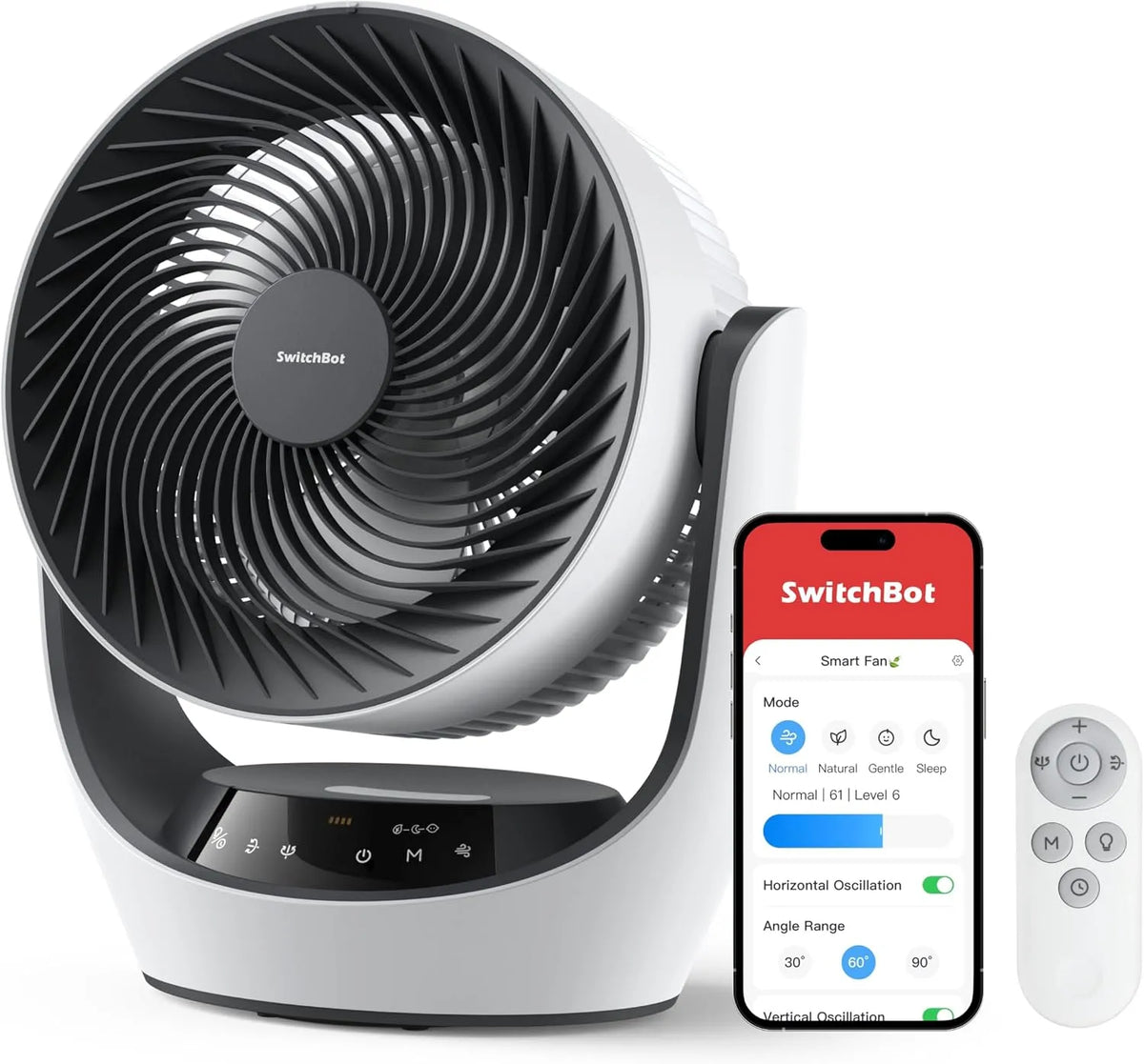 Ventilateur SwitchBot, USB,24dB Silencieux pour la Chambre, de Circulation de Batterie, Google, Hub requis, 4 Modes, Minuterie de 9h, Siri