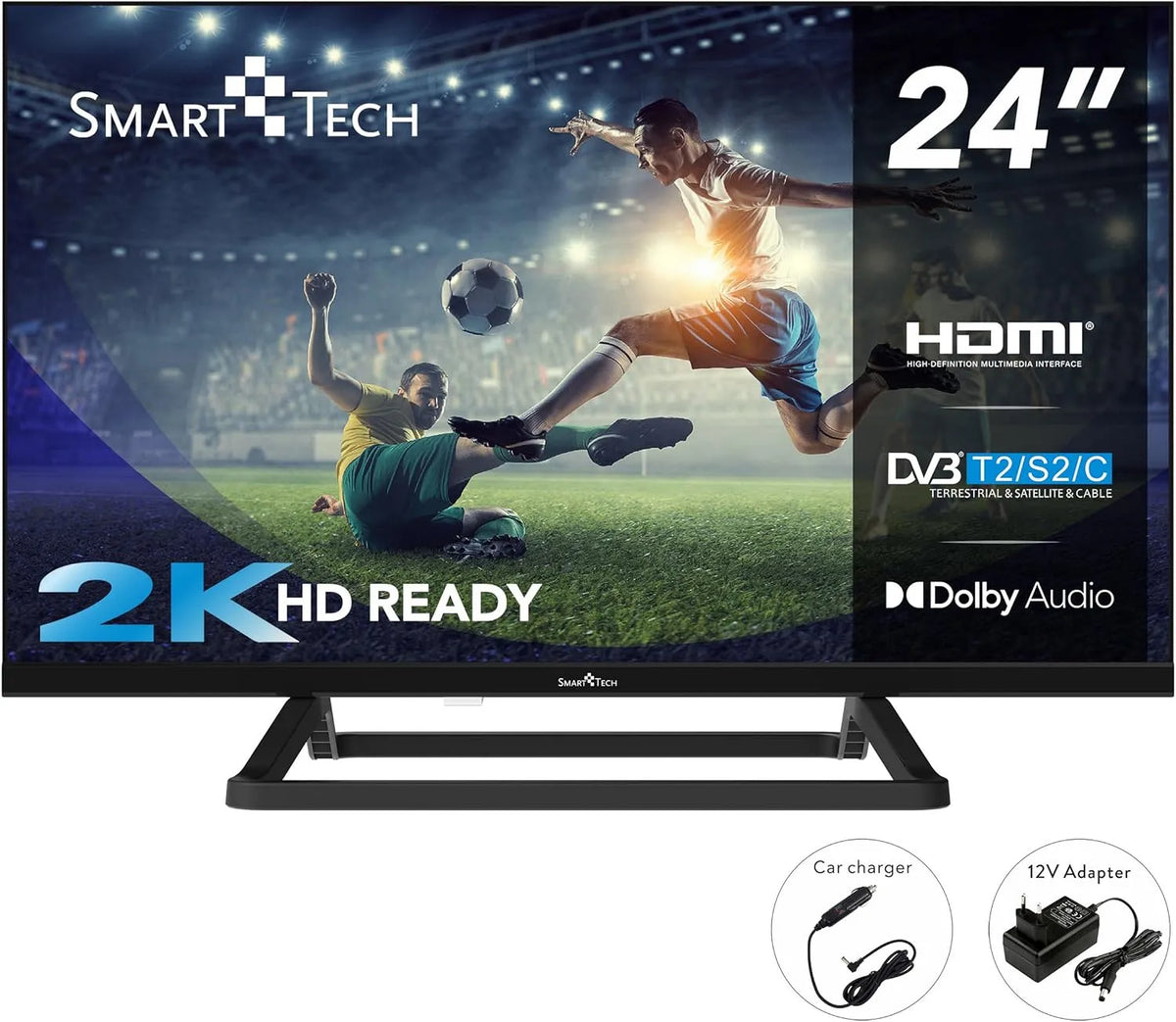 Modèle HD LED TV 24 Pouces 24HN01V3CA H.265 1366 Smart Tech, × 768, V, Chargeur 12 Volts, Résolution:, H, largeur 60cm