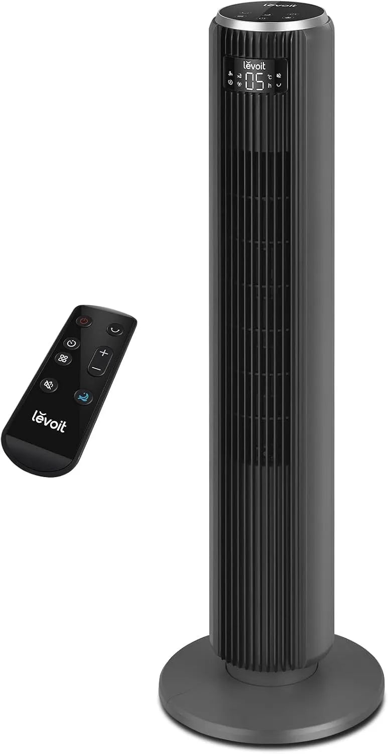 Ventilateur 12h 7m/s LEVOIT, Oscillant à 90° avec 7m, Colonne Silencieux, avec Mode Veille pour chambre, finition noire finition grise, Télécommande