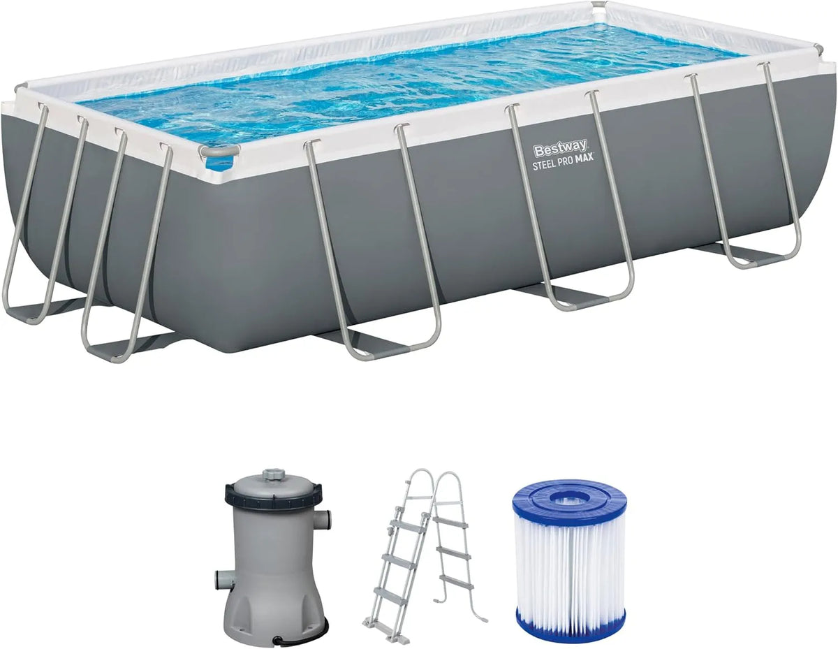 Bestway Steel Pro Max Kit Piscine Hors Sol, 404 cm x 201 cm x 100 cm, finition grise