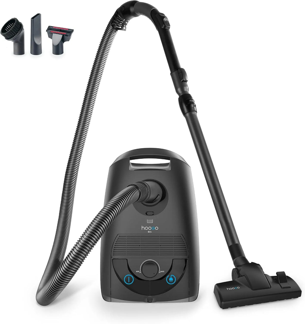 Aspirateur, Hoogo B3+ Graphite avec Sac, Puissance d'aspiration Forte de 850 W, Seulement 74 db, Capacité de 3 L, Filtre HEPA 14, Rayon de 11m
