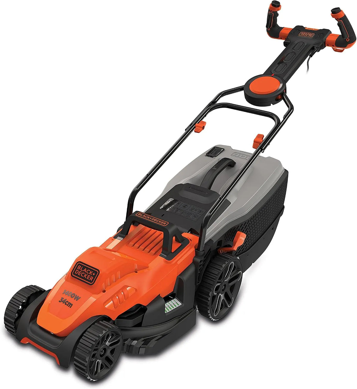 Black+Decker tondeuse BEMW461ES-QS, à Gazon Electrique 34 cm, avec Poignée EASYSTEER 3 Positions, modèle à gazon, Filaire 1400W, Orange