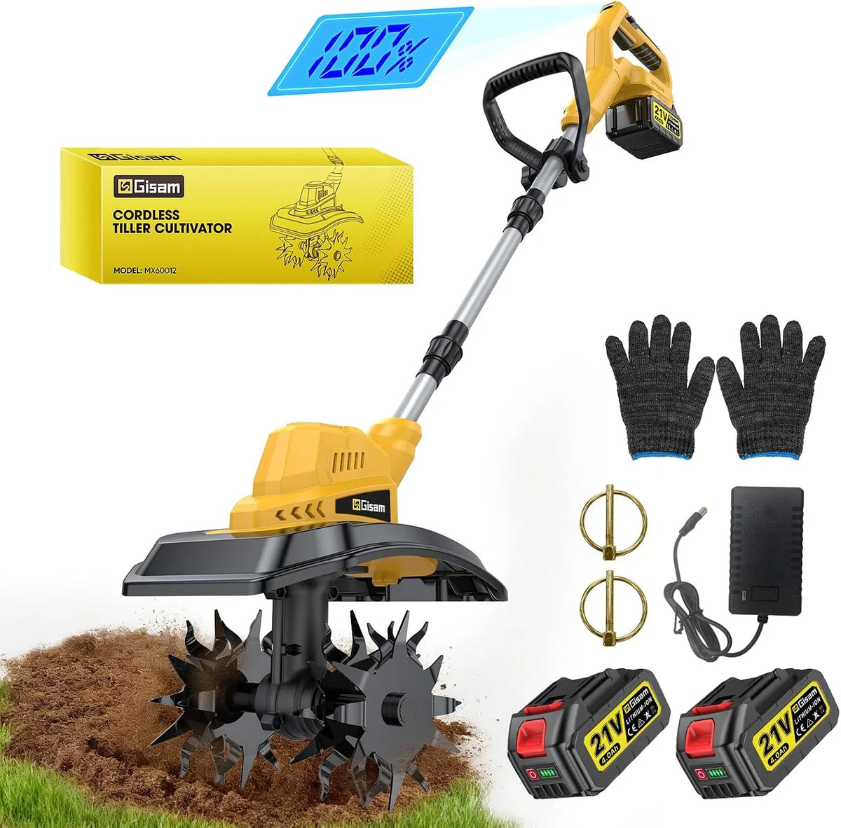 Motobineuse, Electrique sans Fil avec 2 Batteries de 4,0 Ah, Largeur 23 cm et Profondeur 21 cm, 400 TR/Min Batterie sans Balais