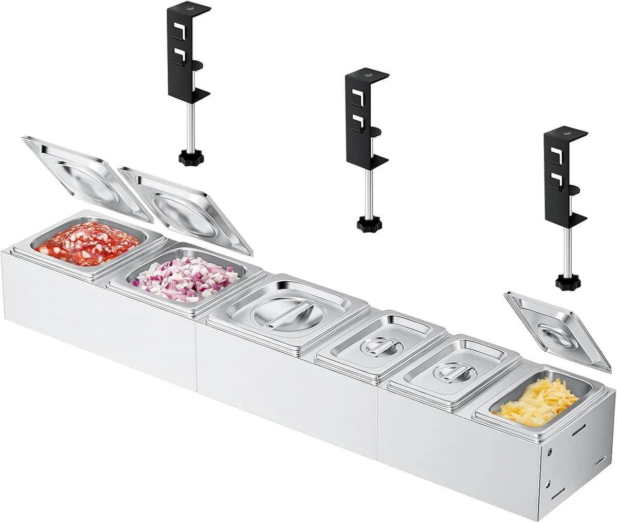 Barbecue, GFTIME Lot de 6 récipients à ingrédients pour pizza, en acier inoxydable, avec couvercle, cuisine, gastronomie, accessoires de pizza
