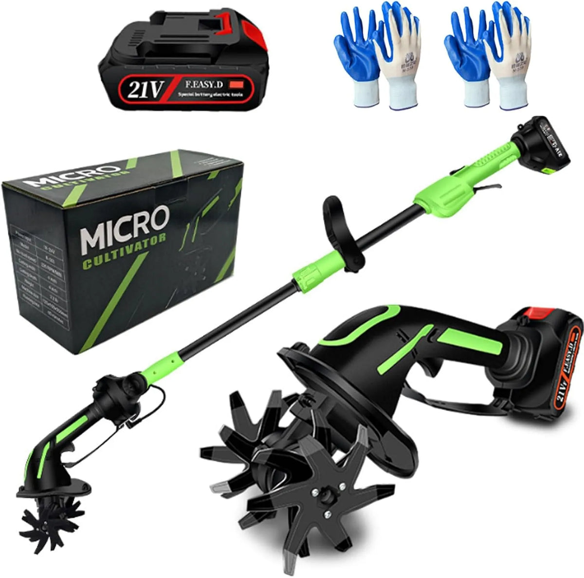 Motoculteur, tension 21V sans Fil, Électrique De Jardin avec Manche D'Extension 1,3m