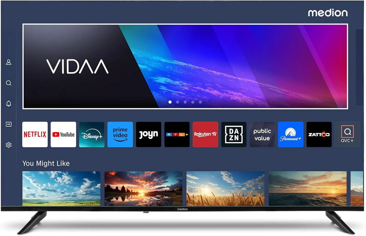 Smart TV HDR10 843200, largeur 108 cm, VIDAA Store, Disney+, Paramount+, PVR, MD, MEDION TV 43 Pouces 4K, Television