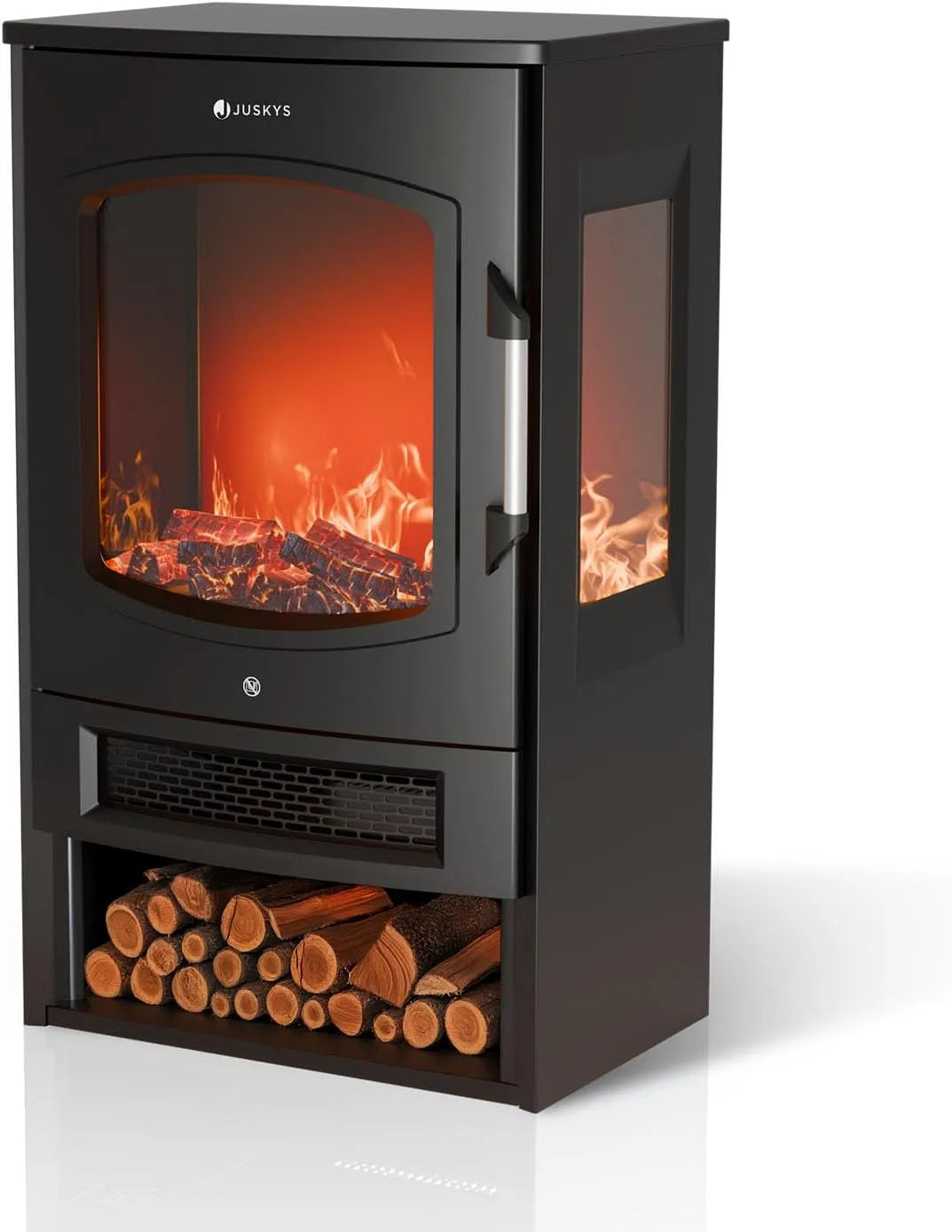 Cheminée électrique Juskys, télécommande, WiFi, finition noire, puissance 1800W, poêle électrique sur Pied avec Effet Flamme LED, App