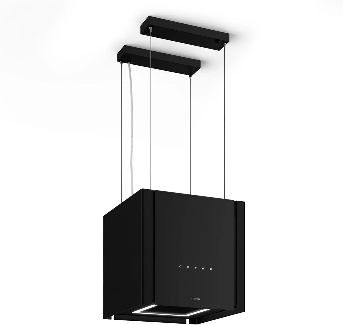 Klarstein hotte aspirante, dimensions 41x41x40 cm, 601 m³/h, Filtre Charbon, Commandes Tactiles, finition noire, Ultra Silencieuse 62 dB, A++ Éco, LED