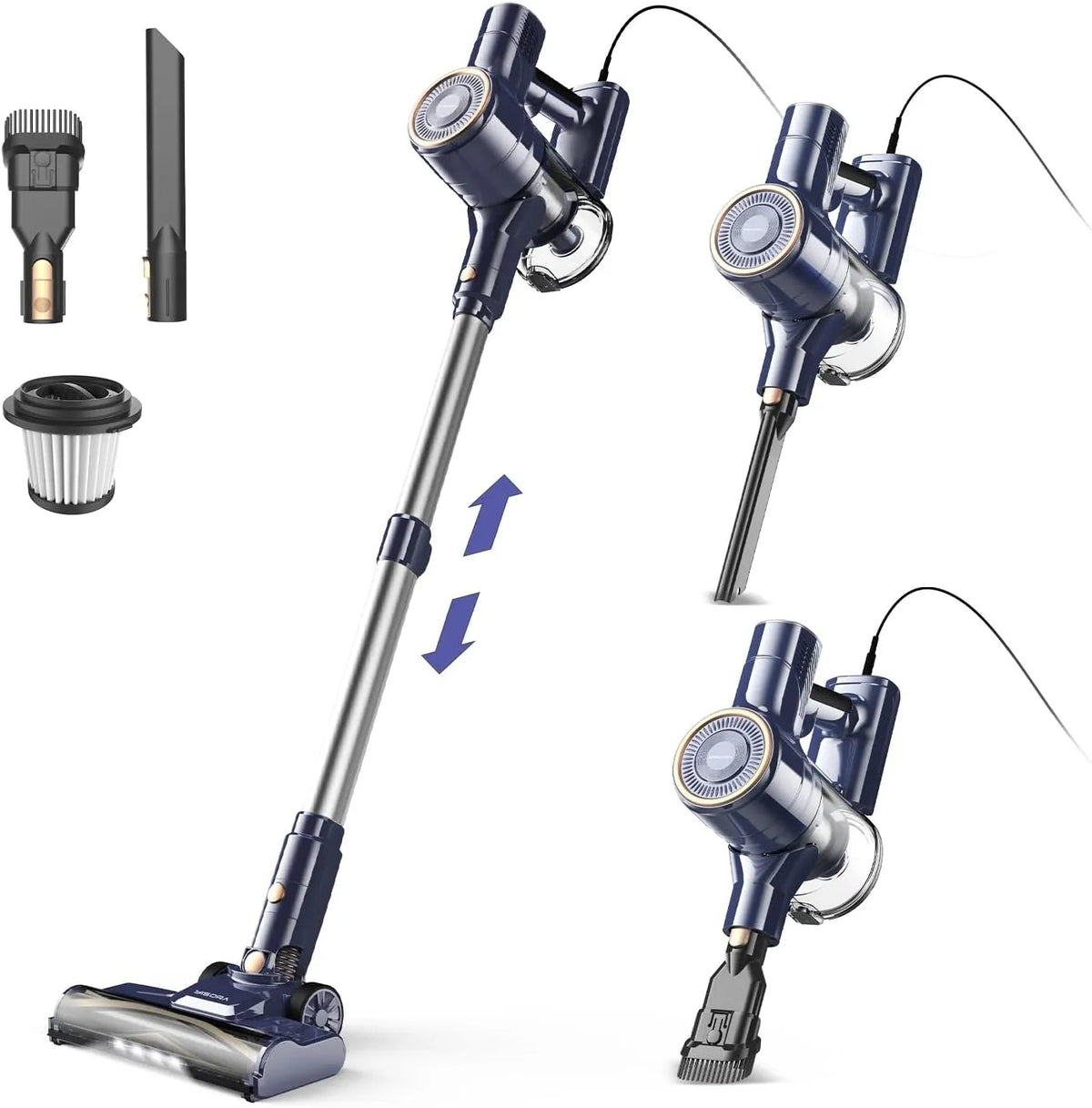 Aspirateur balai, cable de 6 m, petit léger silencieux, avec fil sans sac 6 en 1 600 W & aspirateur à main, 23Kpa de puissance d'aspiration