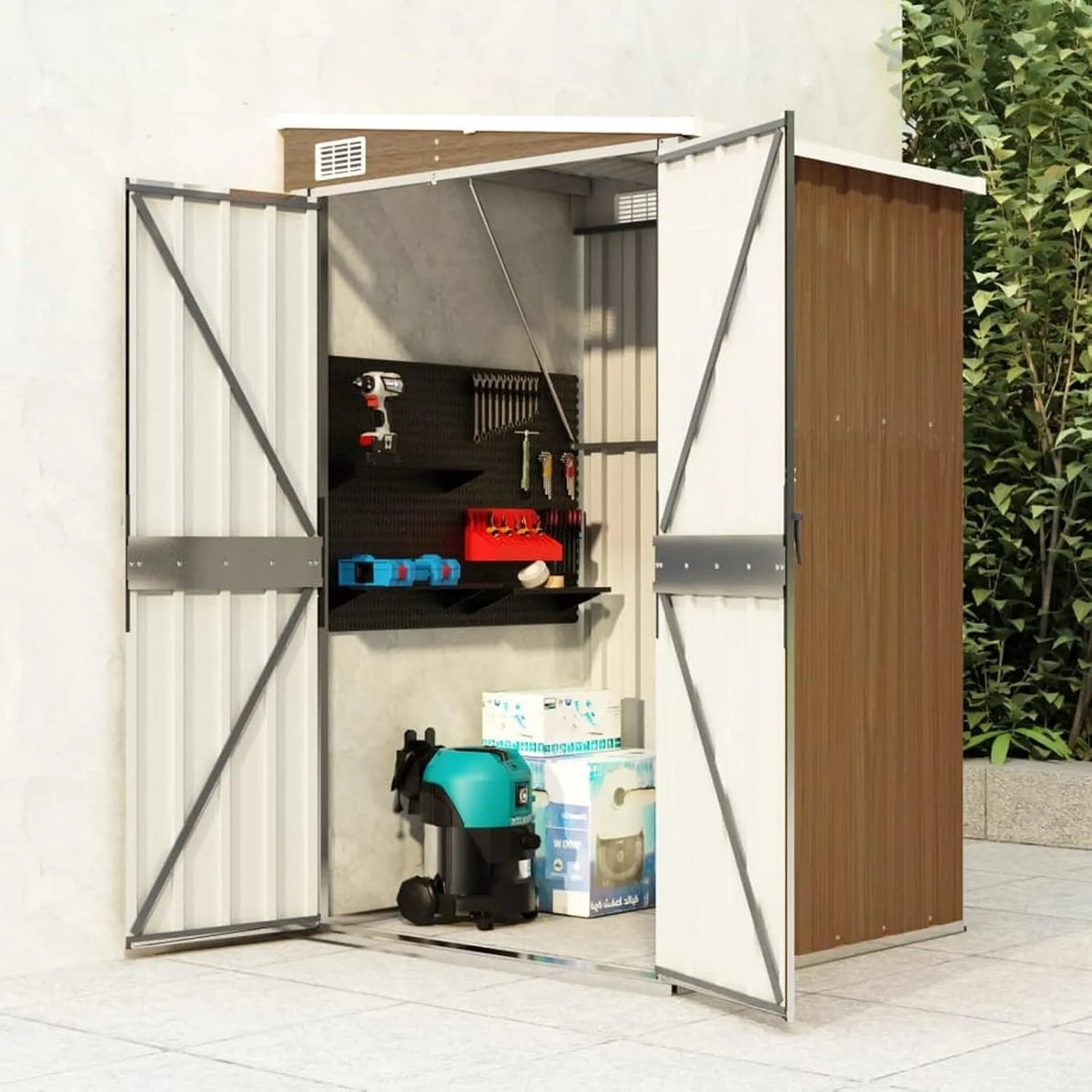 Abri de jardin, Abri Voiture, ZEYUAN Remise de Jardin Murale Marron 118x100x178 cm Acier galvanisé Exterieur