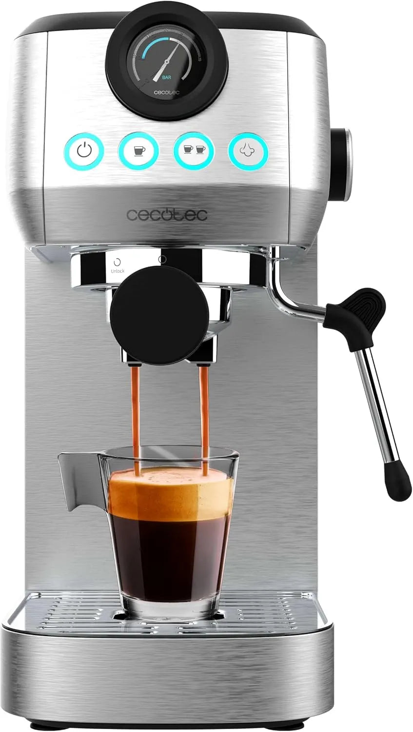 Cecotec cafetière, Porte-filtre avec double sortie et 2 filtres, capacité 1,3 litre, Buse orientable, 20 Bars, Système Thermoblock