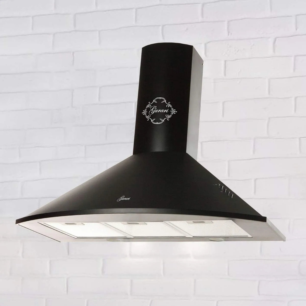Hotte aspirante, 046 murale 90 cm, 3 niveaux de vitesse, Hotte murale Luxe fabricant Gurari, 1000m³/h, 3 niveaux de vitesse, Hotte finition noire, LED