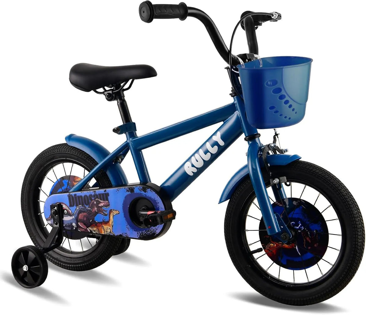 Vélo RULLY, Enfant Dinosaur 12 14 16 Pouces pour Garçons de 2 à 7 Ans, Style BMX avec roulettes, Plusieurs Couleurs