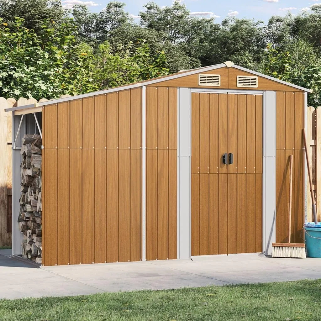Abri de jardin, Marron 277x93x179 cm Acier galvanisé, Abris De Jardin