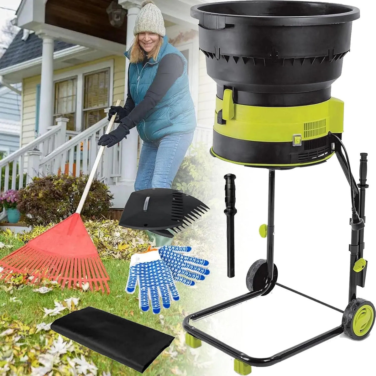 Broyeur de feuilles, électrique avec puissance de 2 500 W, vitesse de 8 000 tr/min, paillage jusqu'à 208 litres par minute pour les feuilles