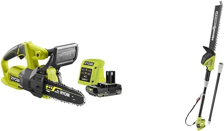 Ryobi tronçonneuse, 1 batterie lithium+ 18V 2,5 Ah et 1 chargeur 1,5 A, compacte 20 cm + Taille-Haie Électrique sur Perche Sans Fil à Batterie