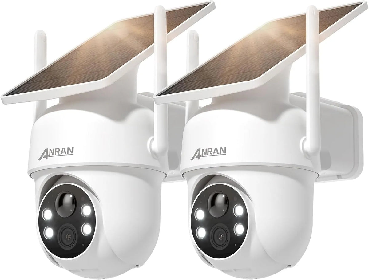 Caméra Surveillance WiFi Extérieure sans Fil 5MP ANRAN, 2 Pcs, Panneau Solaire Intégré, Caméra IP sur Batterie, Vision Nocturne Couleur