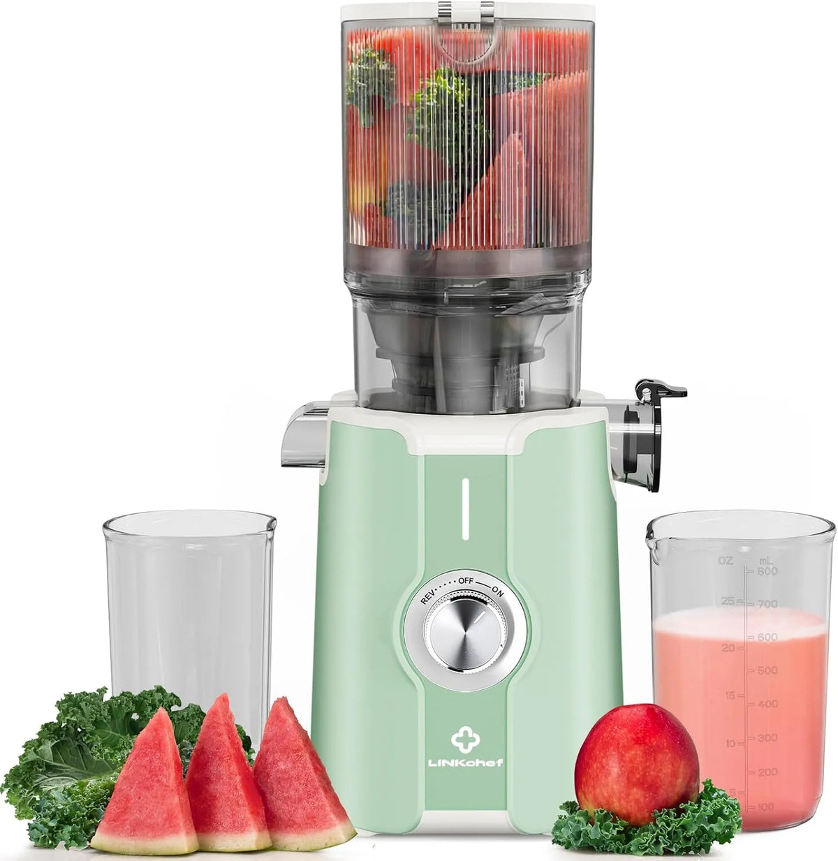 Extracteur de jus Sans Préparation, LINKChef 1.2L, Vertical, Facile à installer, 115mm Machine a Jus de Fruit Extracteur Entiers, puissance 200w