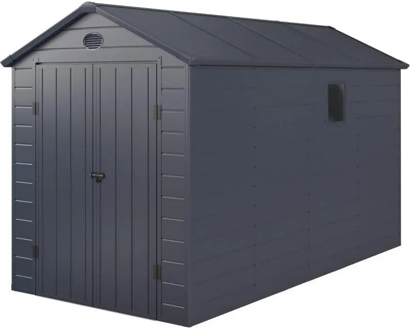 Abri de jardin, Résine Anthracite 6,99m², Structure Acier Galvanisé, Double Porte Verrouillable, Kit de Fondation Inclus, Ventilation, Fenêtre