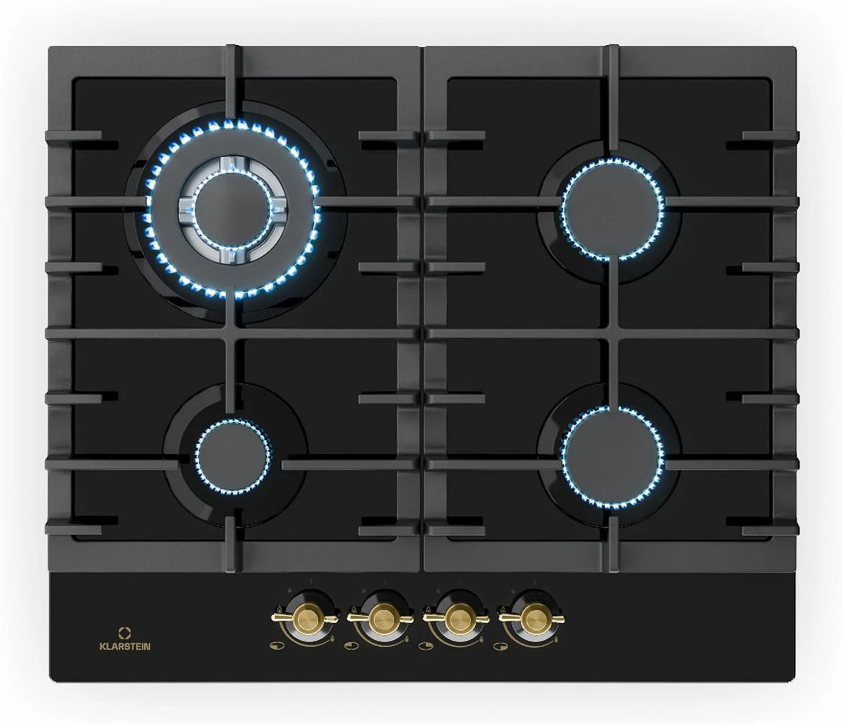 Klarstein plaque de cuisson, de cuisson gaz 4 feux, pose libre, brûleur Sabaf, propane, arrêt automatique, finition noire, largeur 60 cm, Victoria