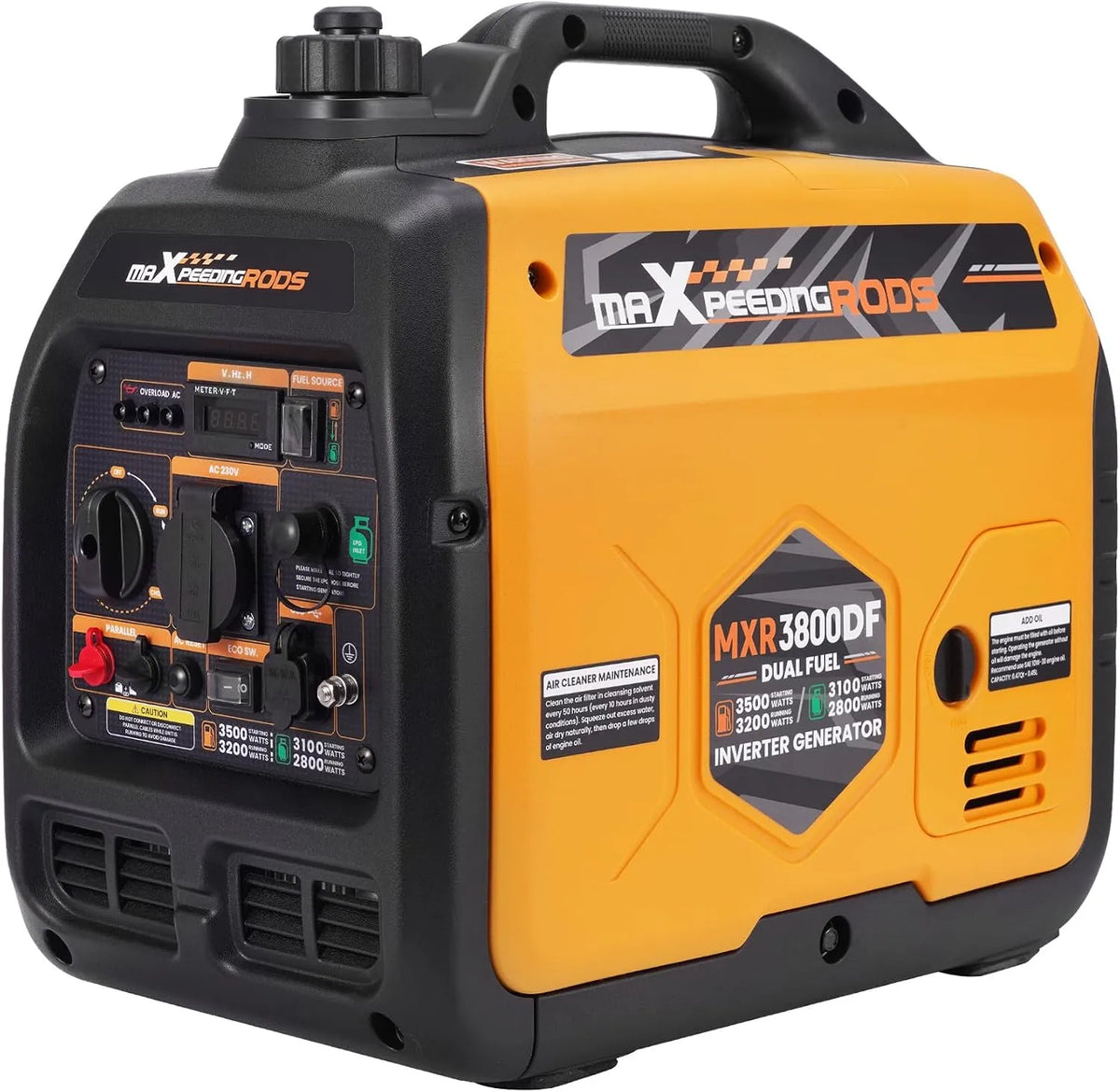 Générateur électrique V/16 maXpeedingrods, de courant 3500 W LPG, essence Inverter Gaz silencieux Dual Fuel avec prise 230 V, garage, voyage