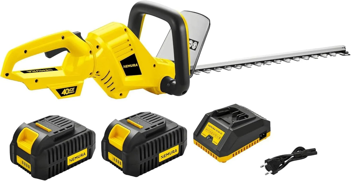 Électrique 2 Batteries 2Ah Compatibles Nemura Taille-Haie, Longueur de Coupe 56cm, Moteur Brushless, Appareil sans Fil Confortable, Chargeur Rapide