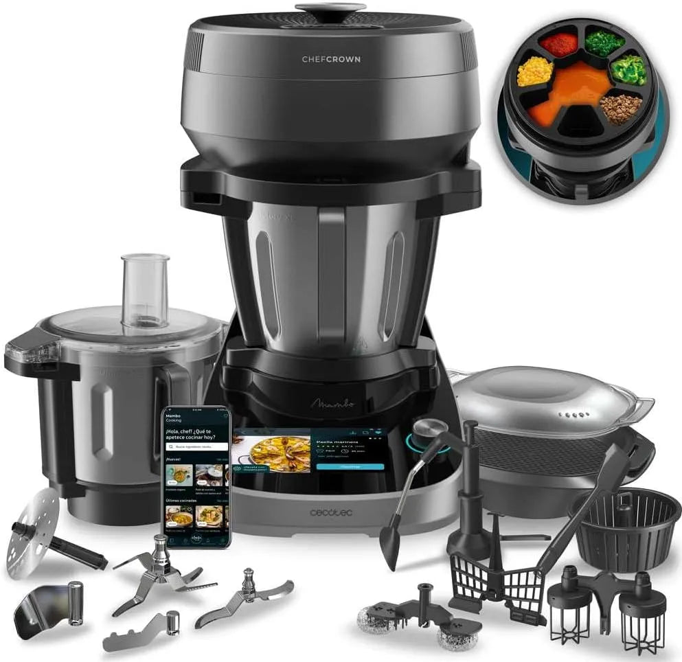 Cecotec robot de cuisine, Multifonction avec Distributeur d'Aliments Mambo CooKing Total Gourmet. 2200 W, 45 Fonctions, Récipient Unique 5L