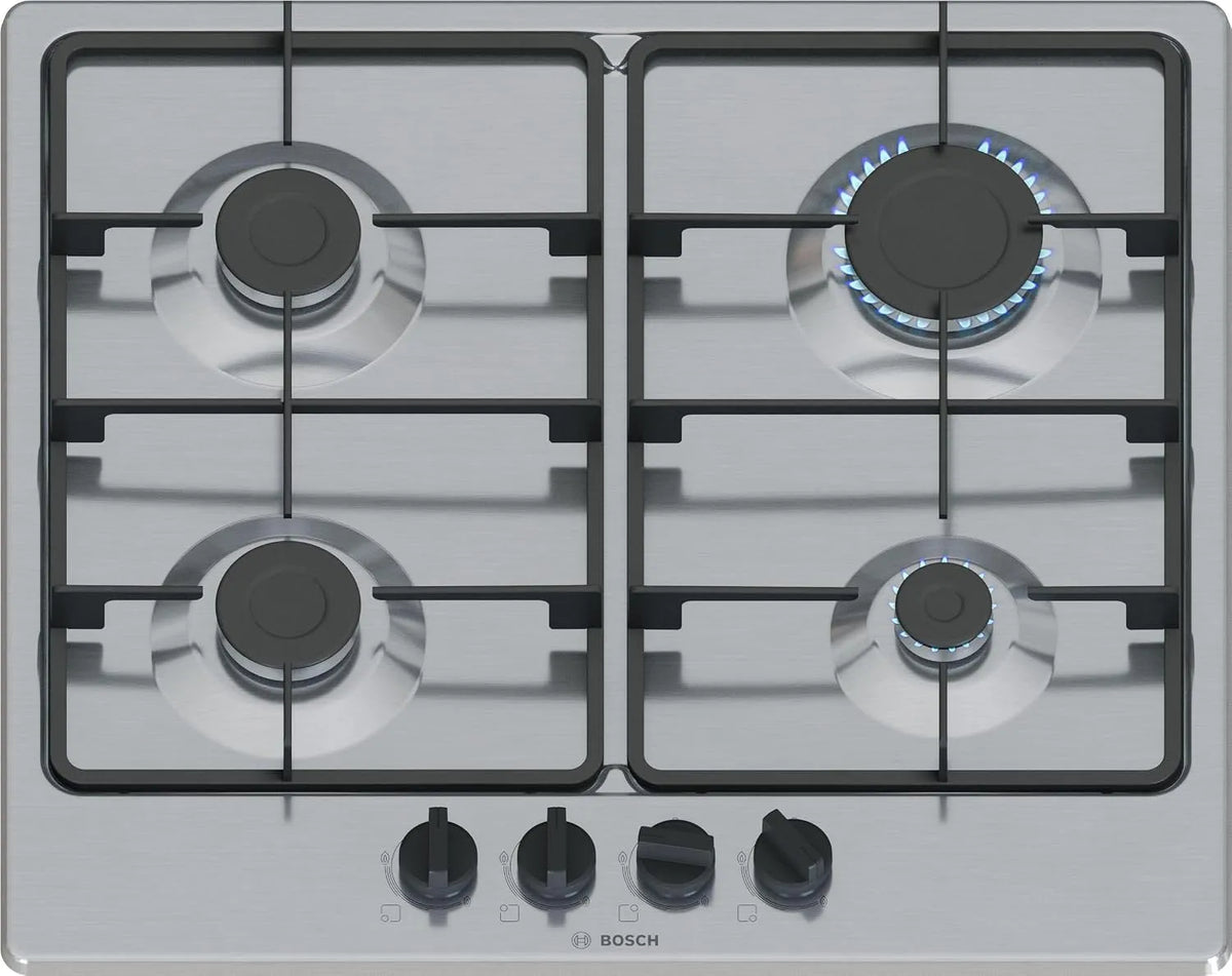 Bosch cuisinière à gaz PGP6B5K60, largeur 60 cm, Acier, Version exclusive Amazon, Inox, Série 4, 4 feux, Boutons de cavalier: Contrôle ergonomique