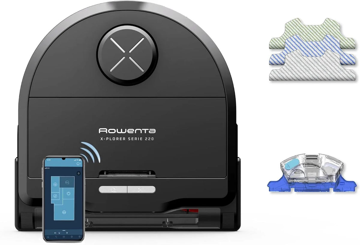 Rowenta aspirateur robot 5600 RR9475WH, X-Plorer Serie 220 Laveur, Pa, Modèle Animal & Allergy, Brosse Animal XL, Serpillière vibrante XL