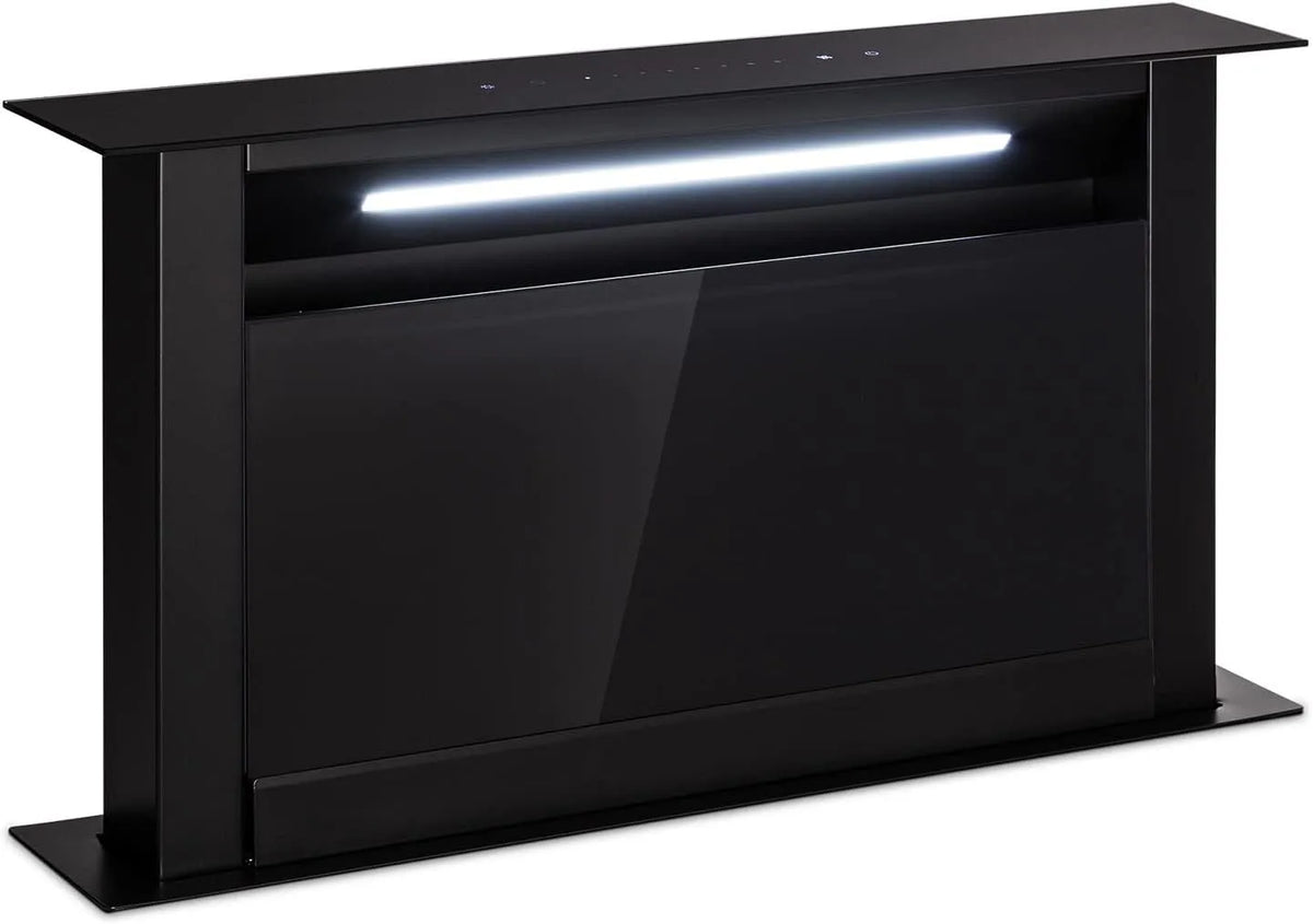 Klarstein Hotte rétractable Downdraft 90cm, Hotte de cuisine avec débit d'air boost de 714 m³/h, 60 cm., 8 modes d'extraction, sans conduit