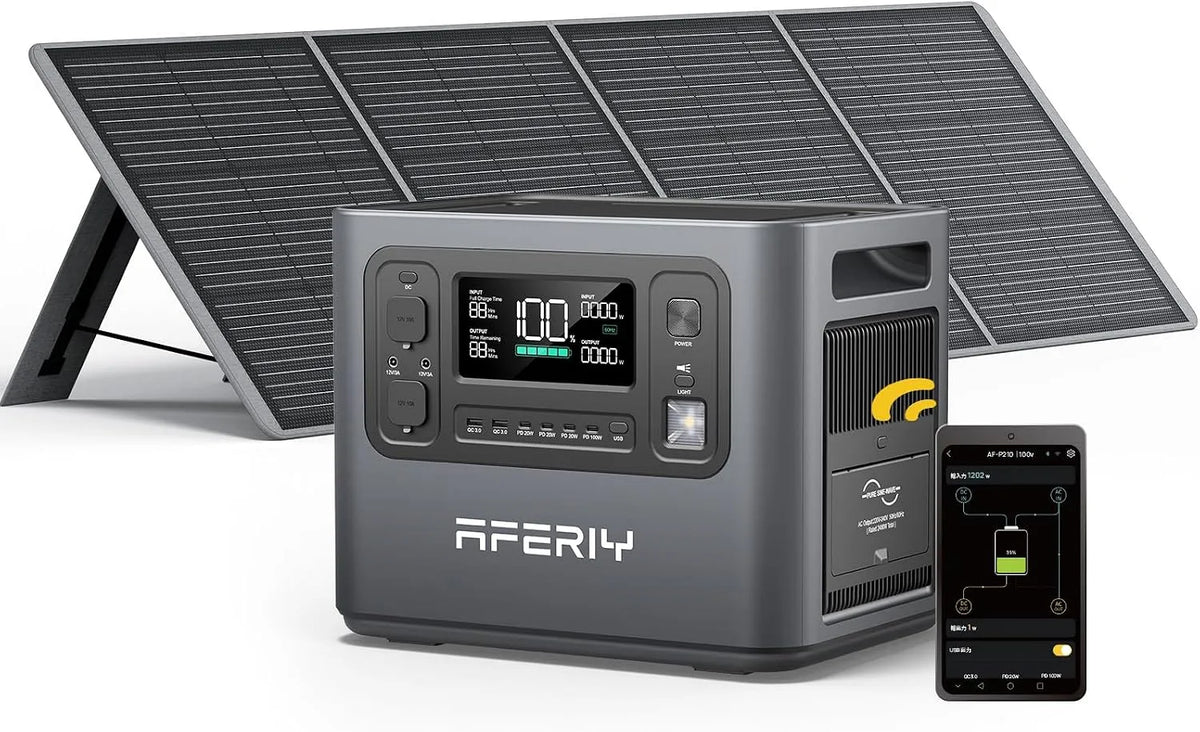 Modèle Electrique 2400W-finition noire AFERIY Generateur, avec Panneau Solaire Portable 200W, 2048Wh Batterie Nomade, Jardin, RV, 2400W-Noir