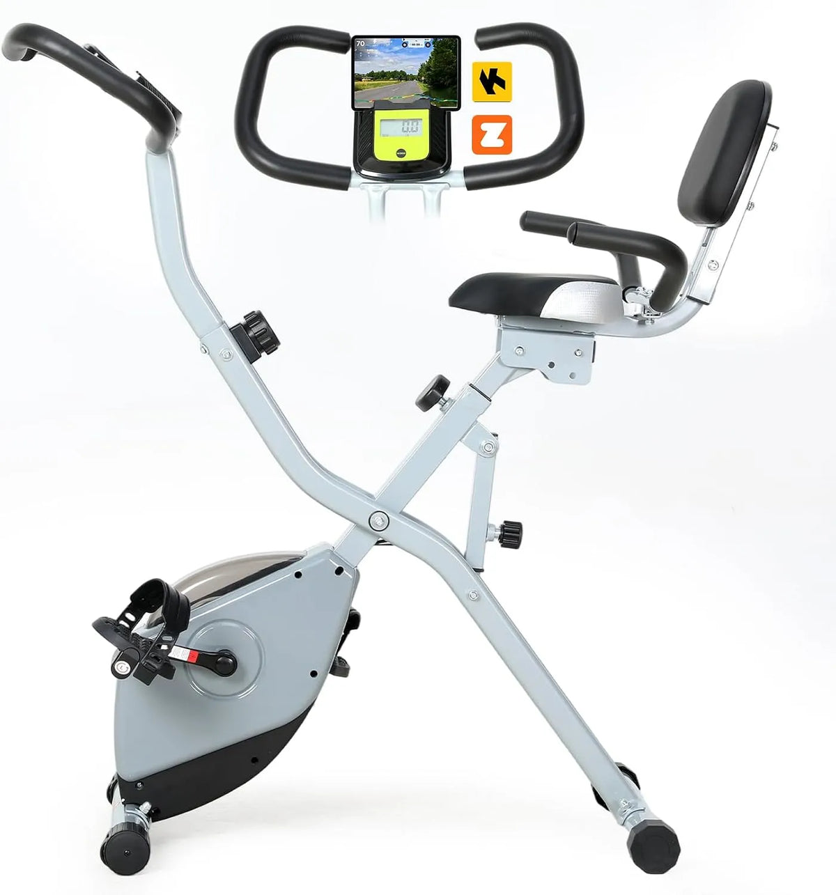 Vélo, ISE 2-IN-1 d'Appartement Pliable, tension 1 V, Ecran Multifonction, Biking avec Dossier Réglable, Hauteur Réglable, Bluetooth, Ergonomique