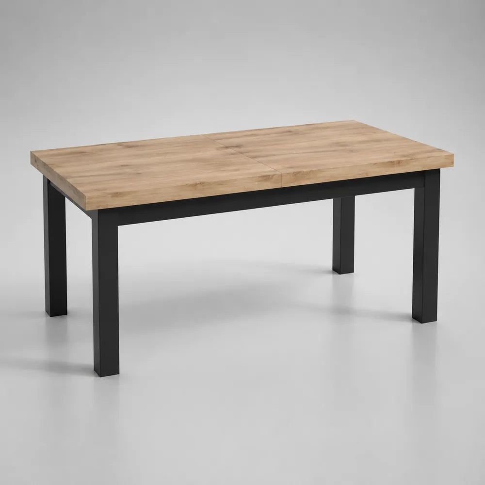 Table à manger rectangulaire avec plateau effet chêne et pieds en acier noir 160 x 90 x 75 cm